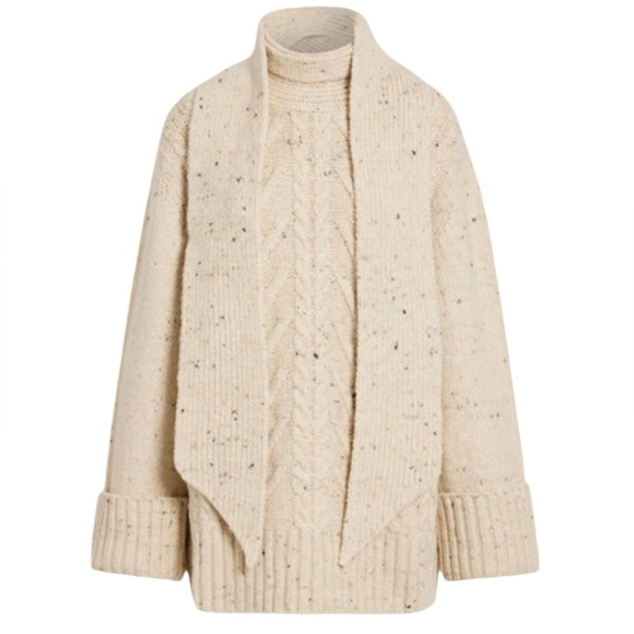 GANNI Beige Ivory Speckled Cable Knit Scarf Sweater Size S/M - Picture 1 of 13